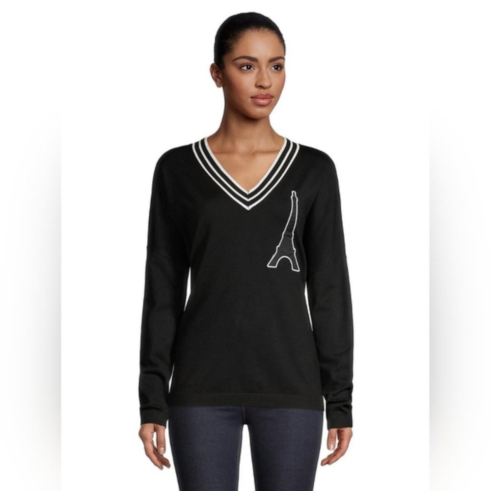 Karl Lagerfeld Eiffel Tower v-neck sweater size large - Picture 11 of 11